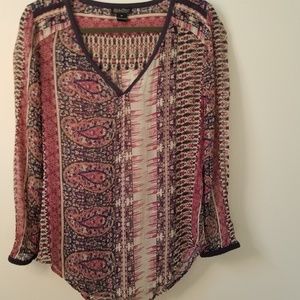 Lucky Brand split neck playful print blouse  M